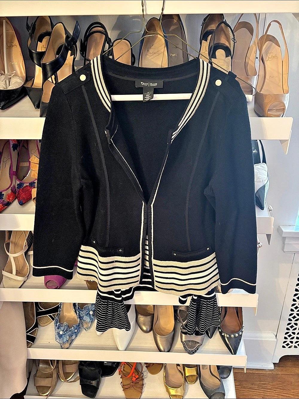 White House Black Market Striped Varsity Jacket in Black & White Size Medium